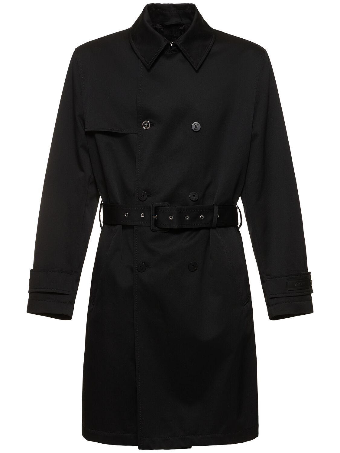 Versace Cotton Gabardine Trench Coat In Black