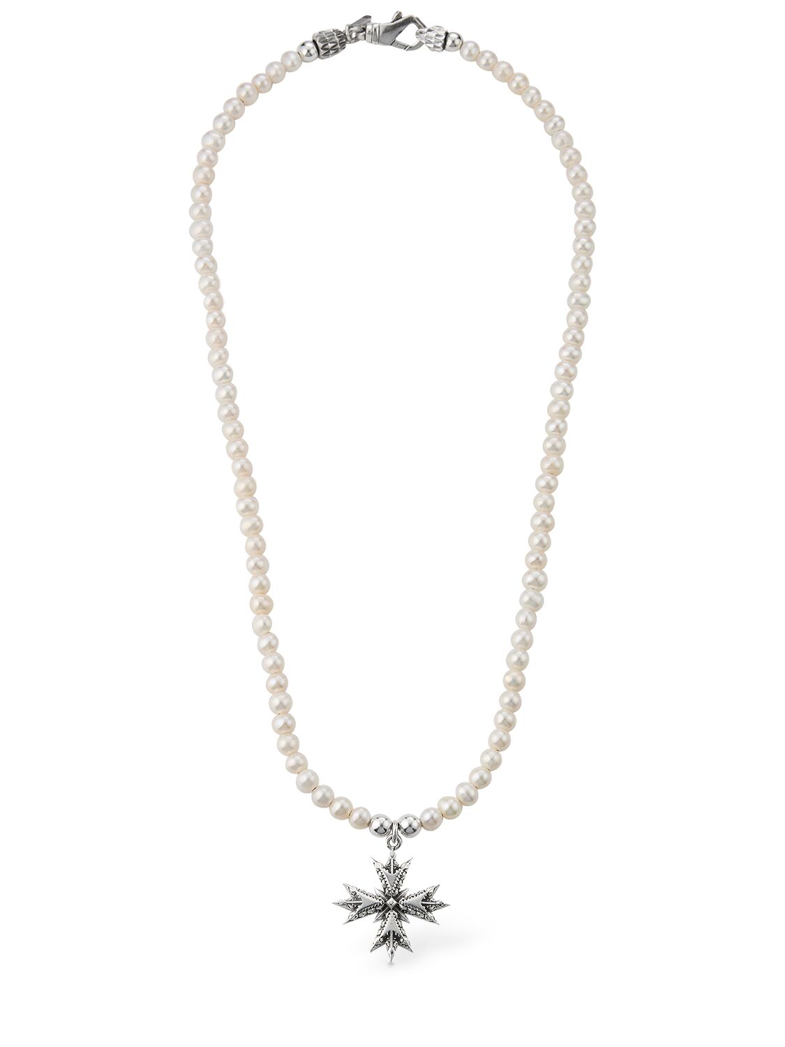 Emanuele Bicocchi Eb Crest Pearl Necklace In Beige/silver