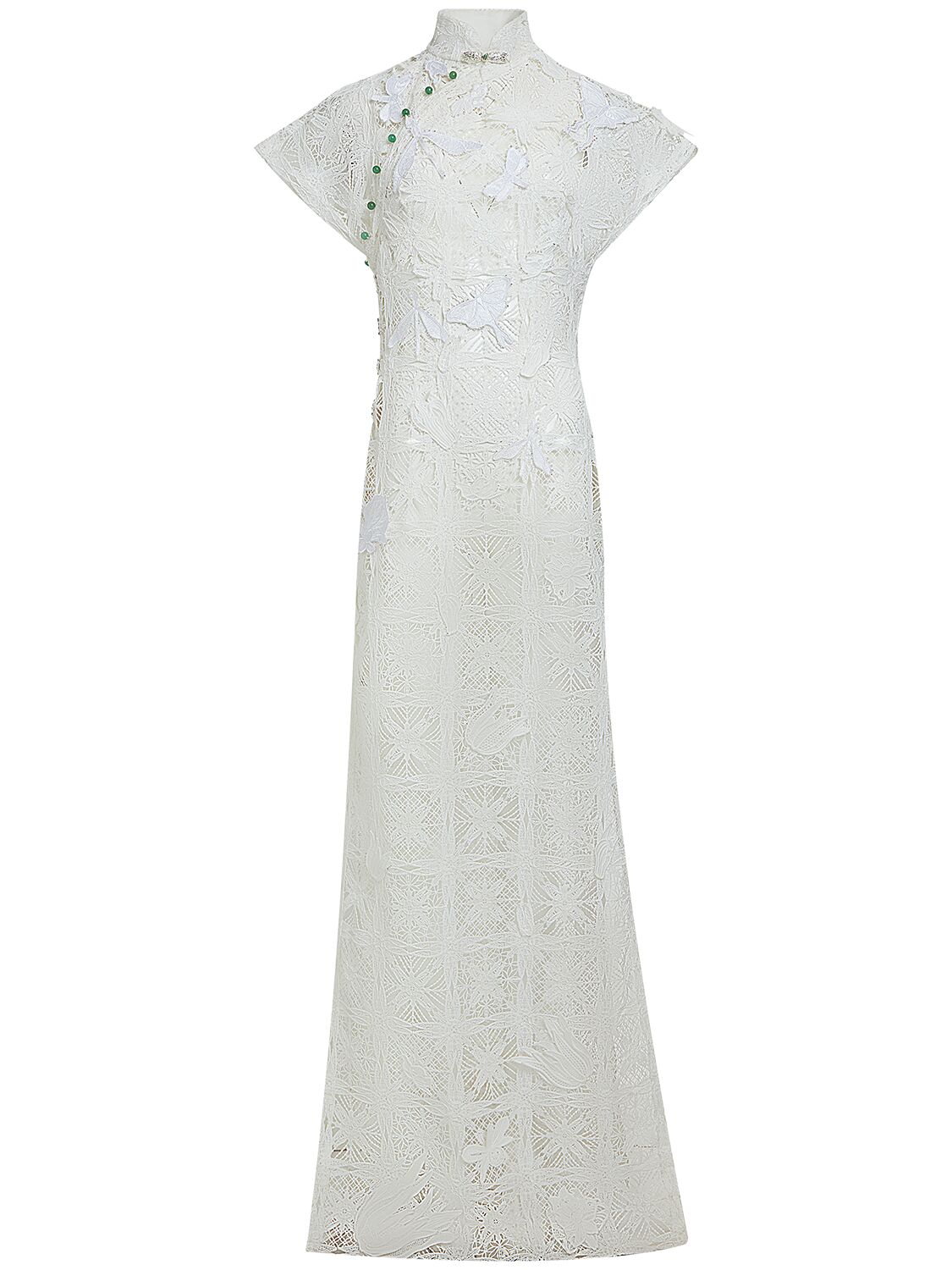Mithridate Qipao Lace Long Dress In White