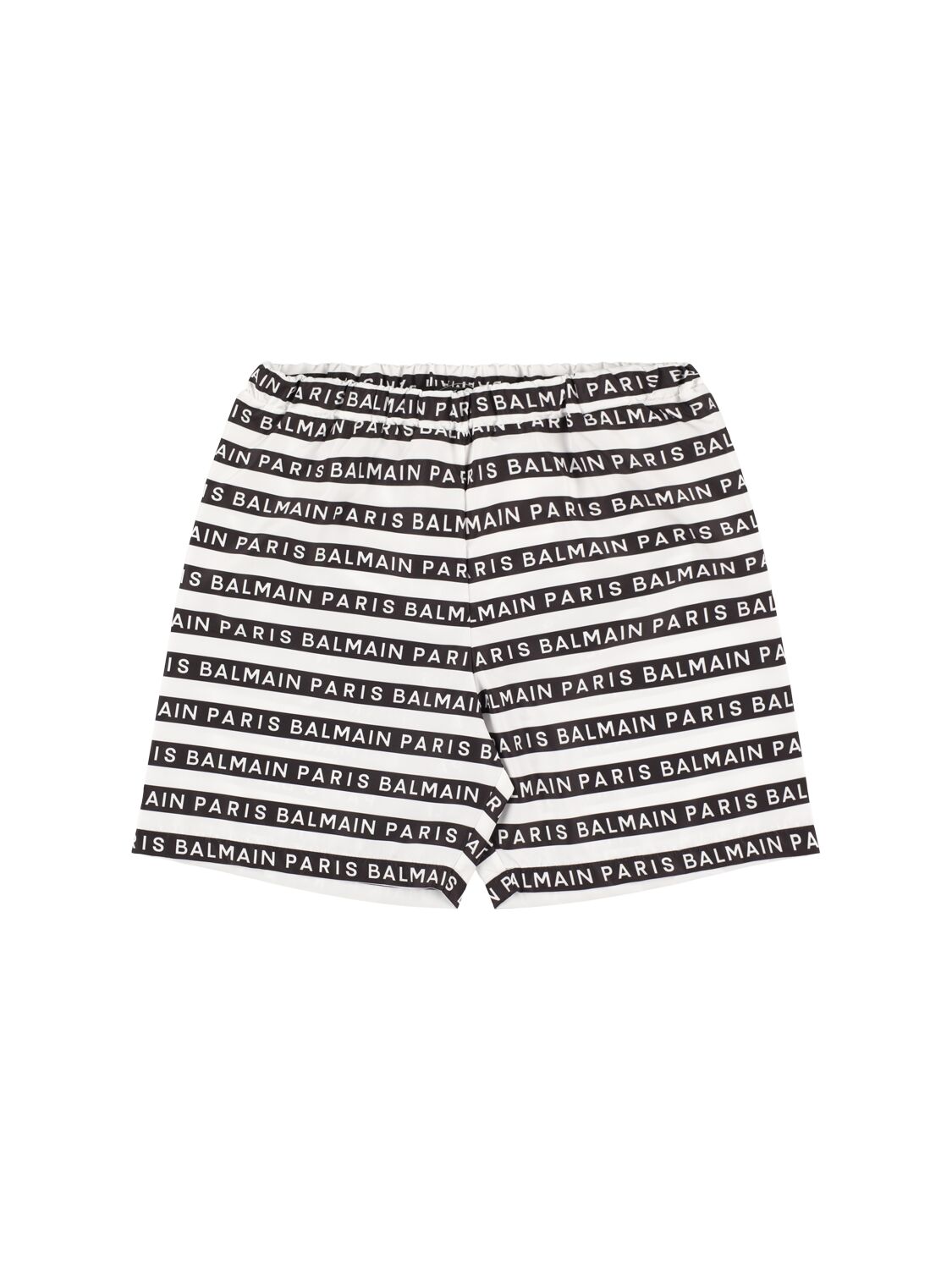 Balmain Kids' Logo Print Nylon Swim Shorts In 白色,黑色