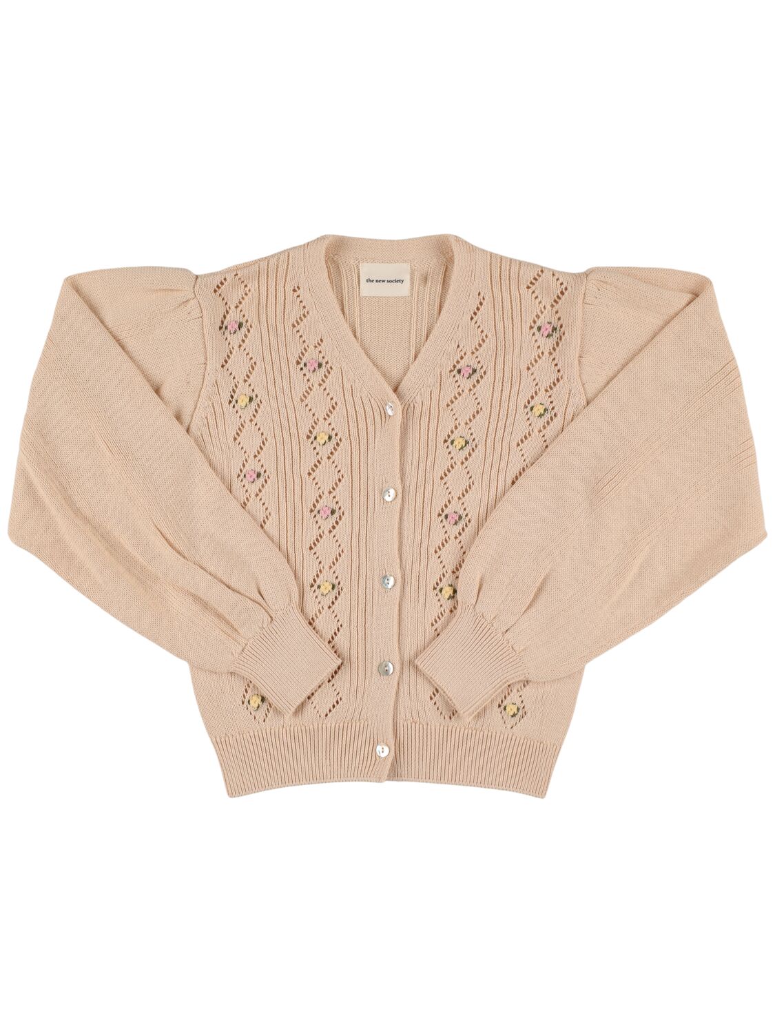 The New Society Kids' Organic Cotton Knit Cardigan In Beige