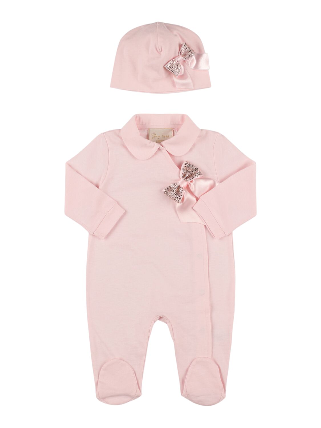 Story Loris Babies' Interlock Cotton Hat & Romper In Pink