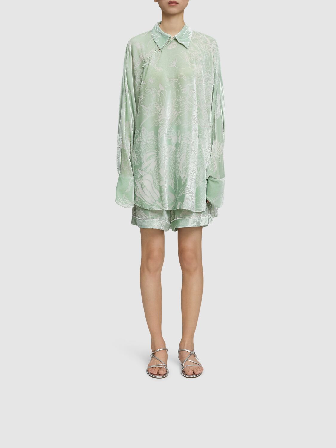 Shop Mithridate Printed Stretch Silk Shirt In Green,multi