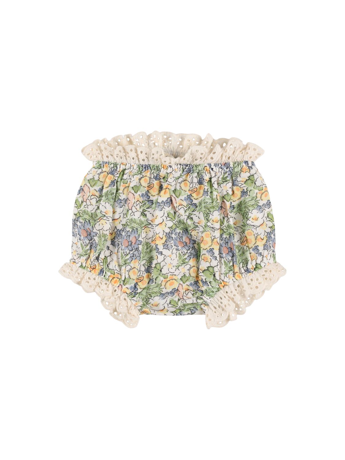 The New Society Kids' Printed Linen Diaper Cover W/lace In Multicolor