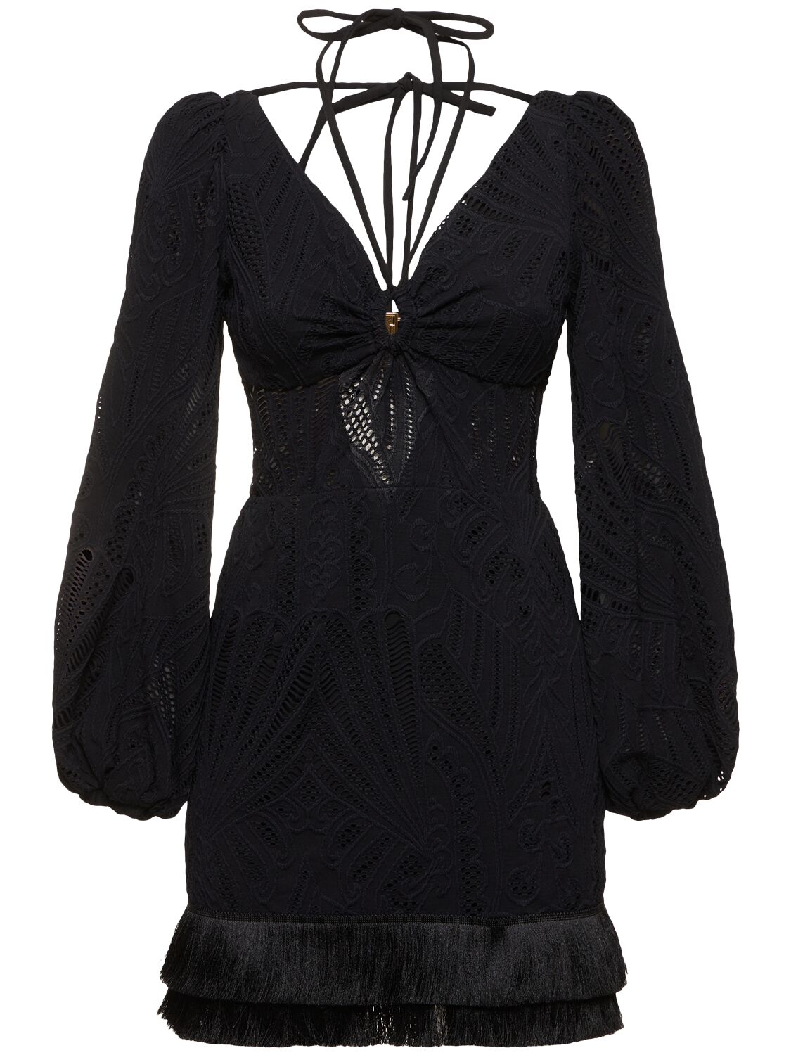 Patbo Lace Mini Dress W/ Fringes In Black