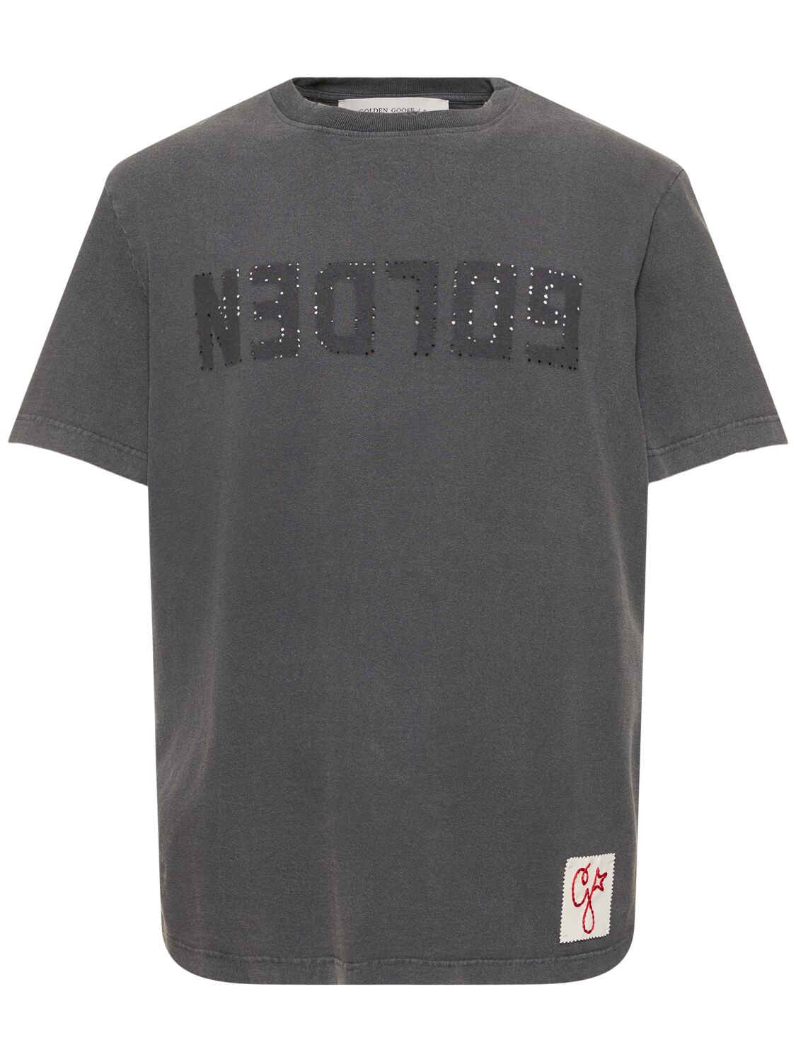 Golden Goose Logo Distressed Cotton Jersey T-shirt In Anthracite