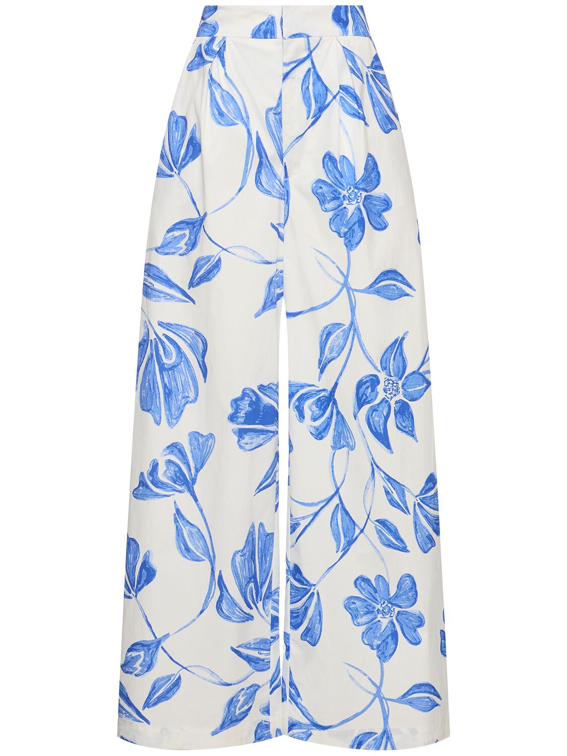 Shop Patbo Nightflower Print Cotton Wide Pants In White,blue