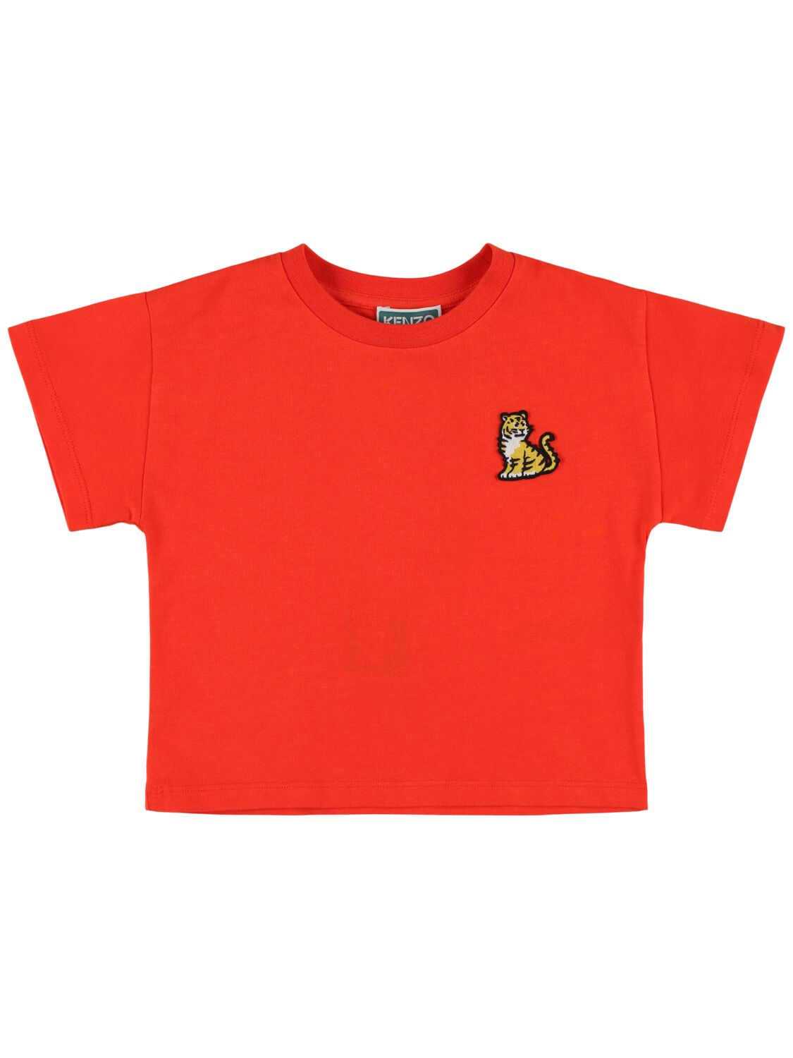 Kenzo Kids' Logo刺绣棉质平纹针织t恤 In Red