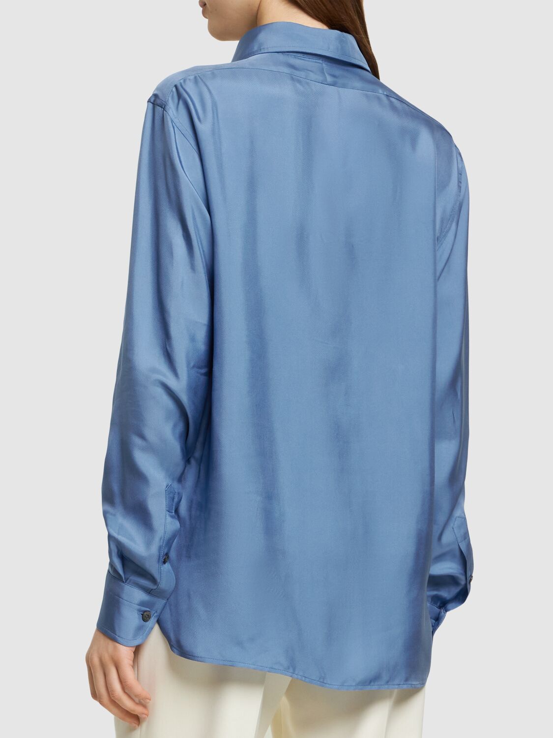 Tom Ford Pleated Silk Button-front Blouse In Light Blue