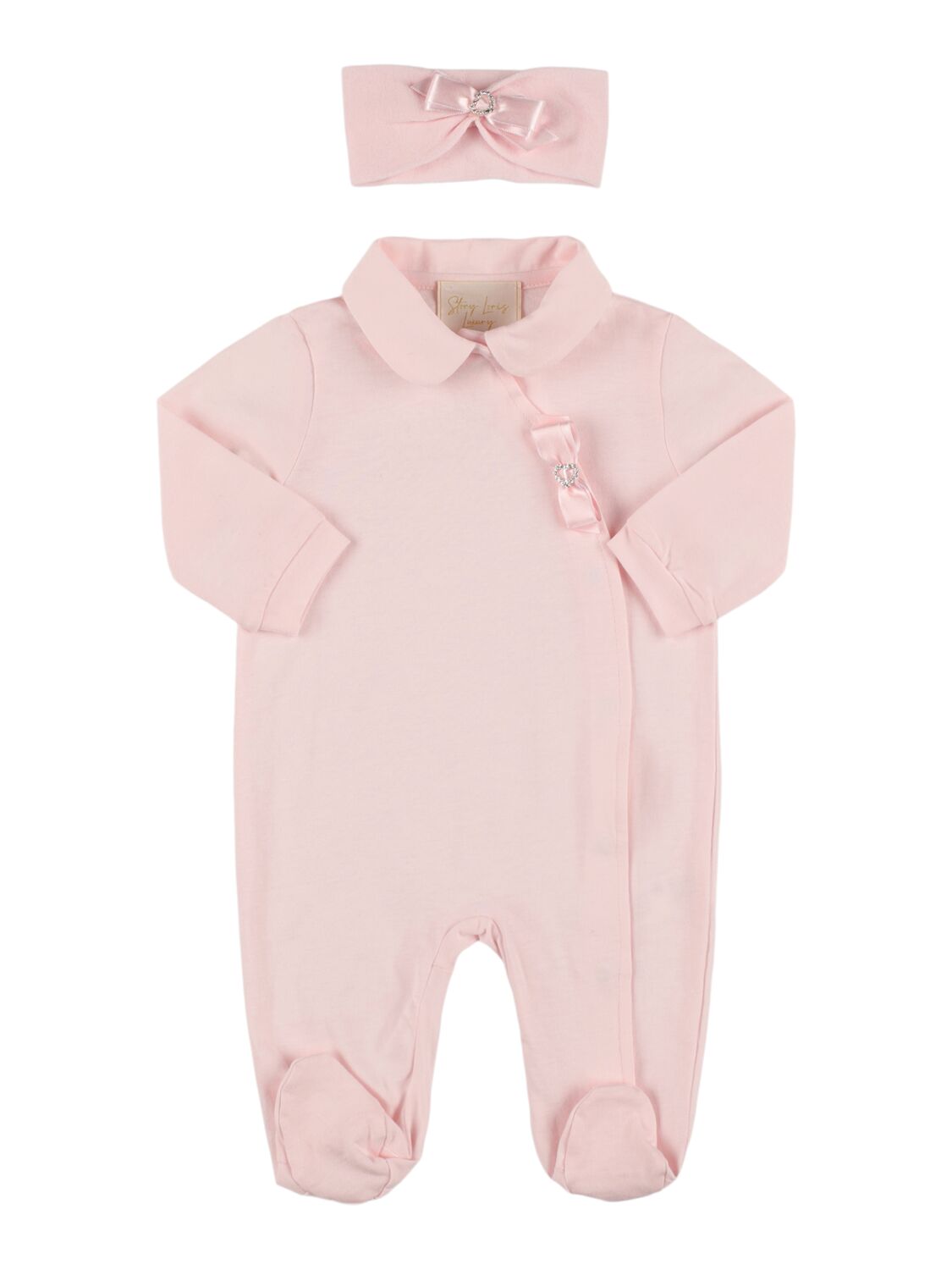 Story Loris Babies' Jersey Headband & Romper W/ Bow Appliqué In Pink