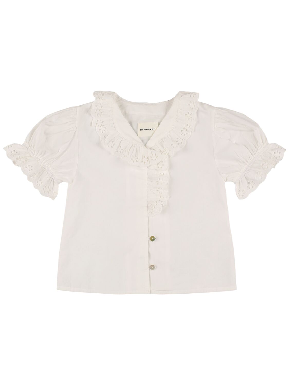 The New Society Kids' Embroidered Cotton Poplin Shirt In Off White