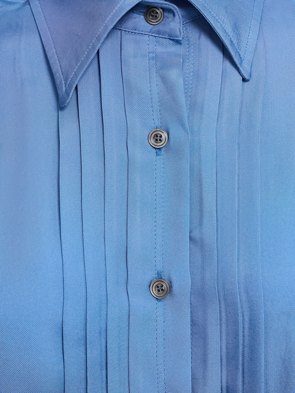 Tom Ford Pleated Silk Button-front Blouse In Light Blue