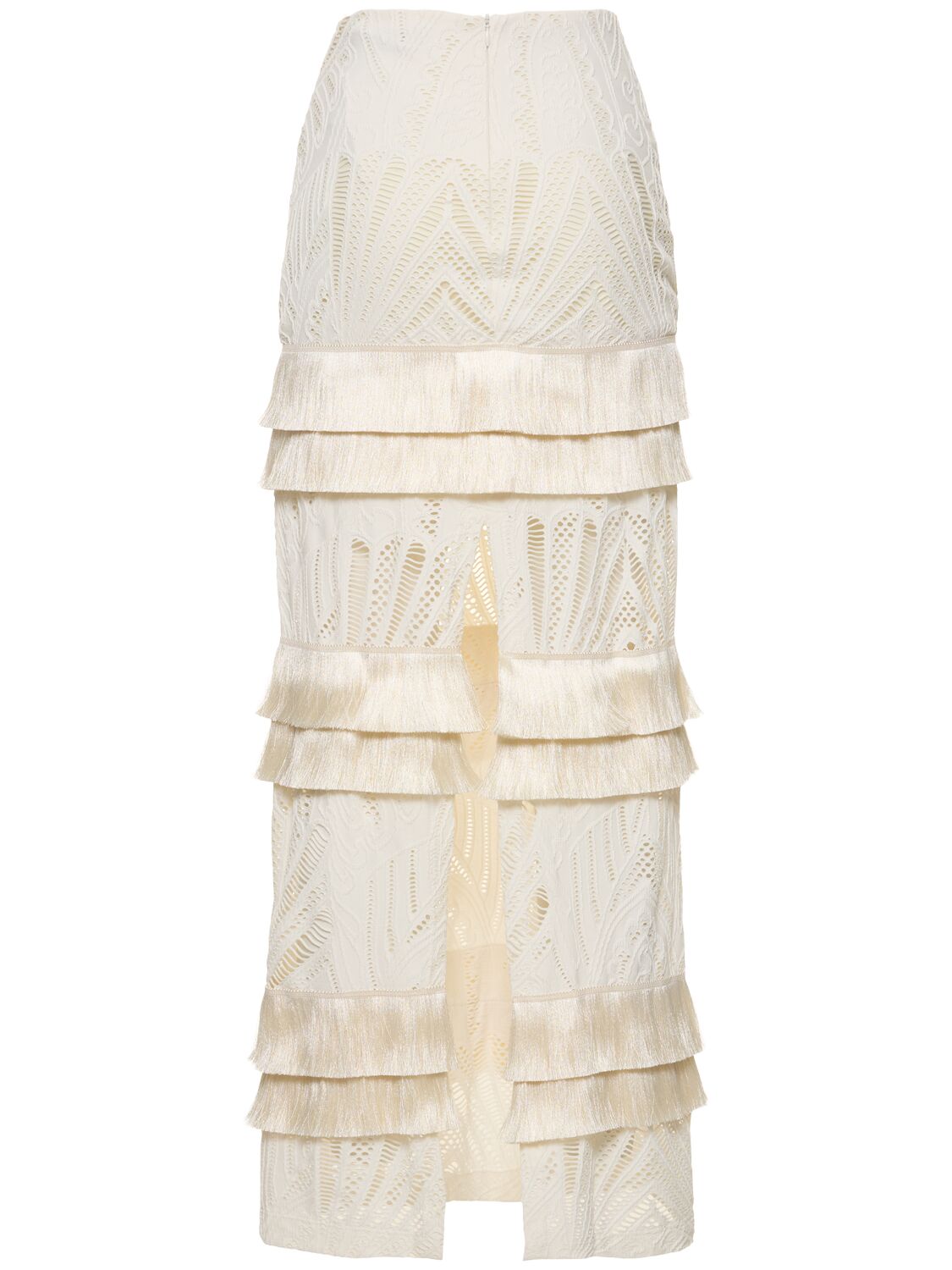 Shop Patbo Fringed Lace Maxi Skirt In White