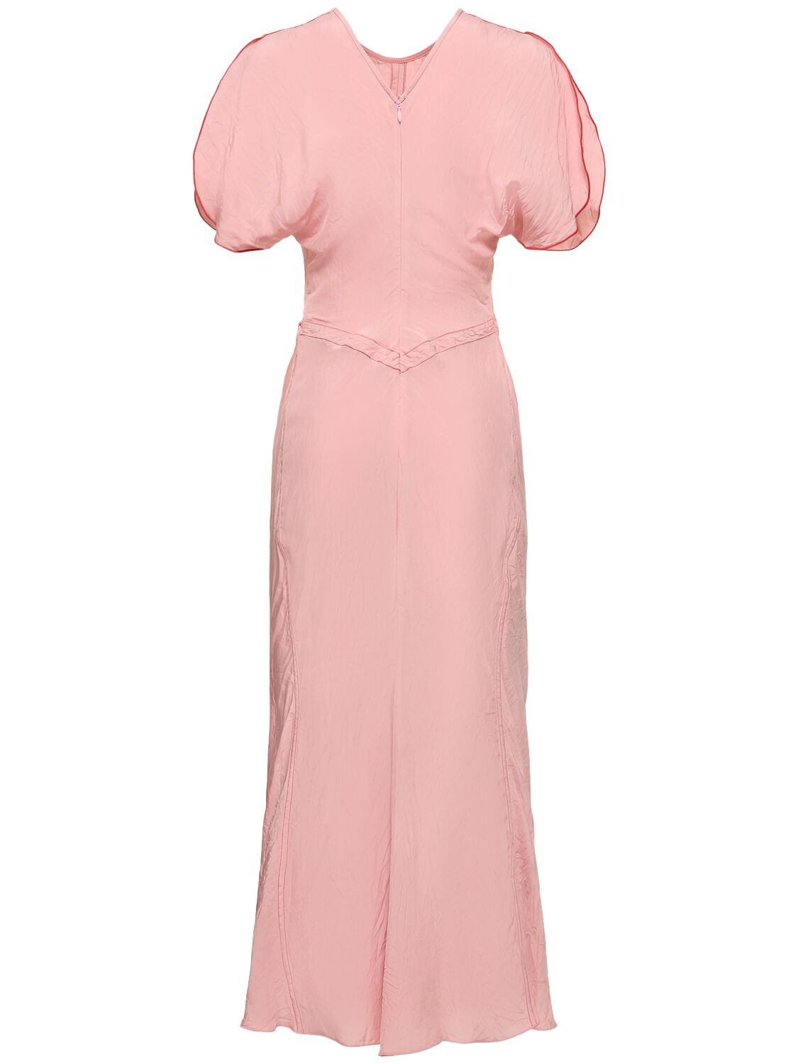 Shop Victoria Beckham Gathered Waist Viscose Midi Dress In Pink