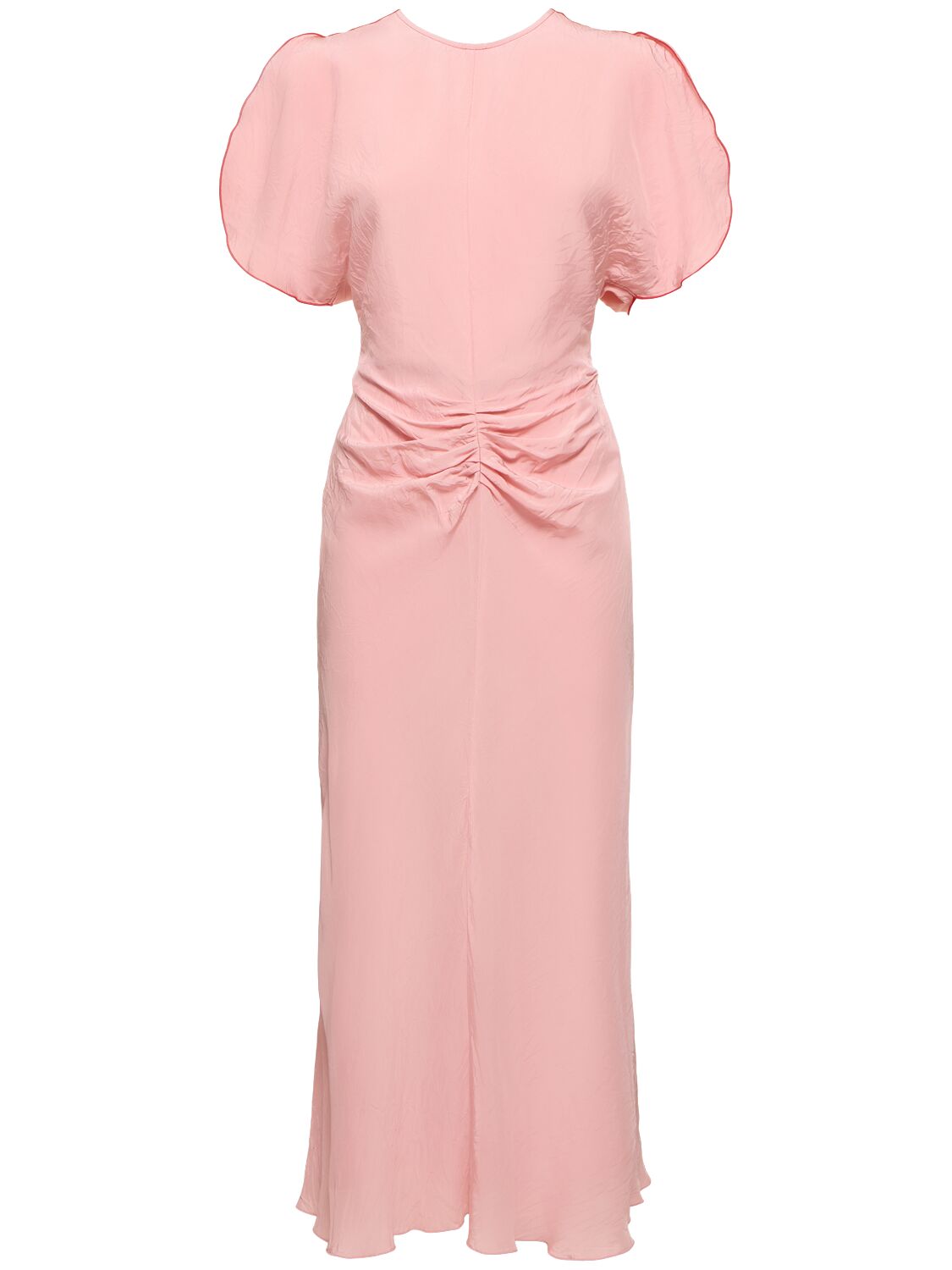 Victoria Beckham Gathered Waist Viscose Midi Dress In Pink