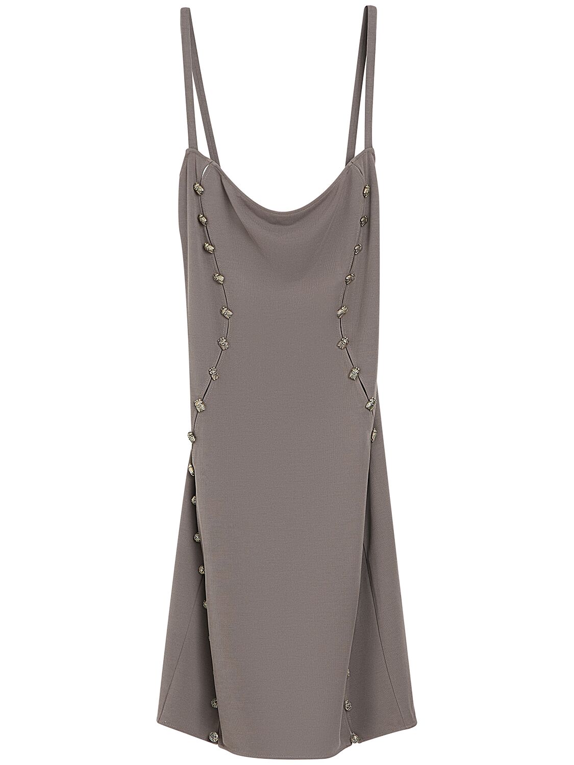 Mithridate Embellished Tech Mini Dress In Taupe Grey