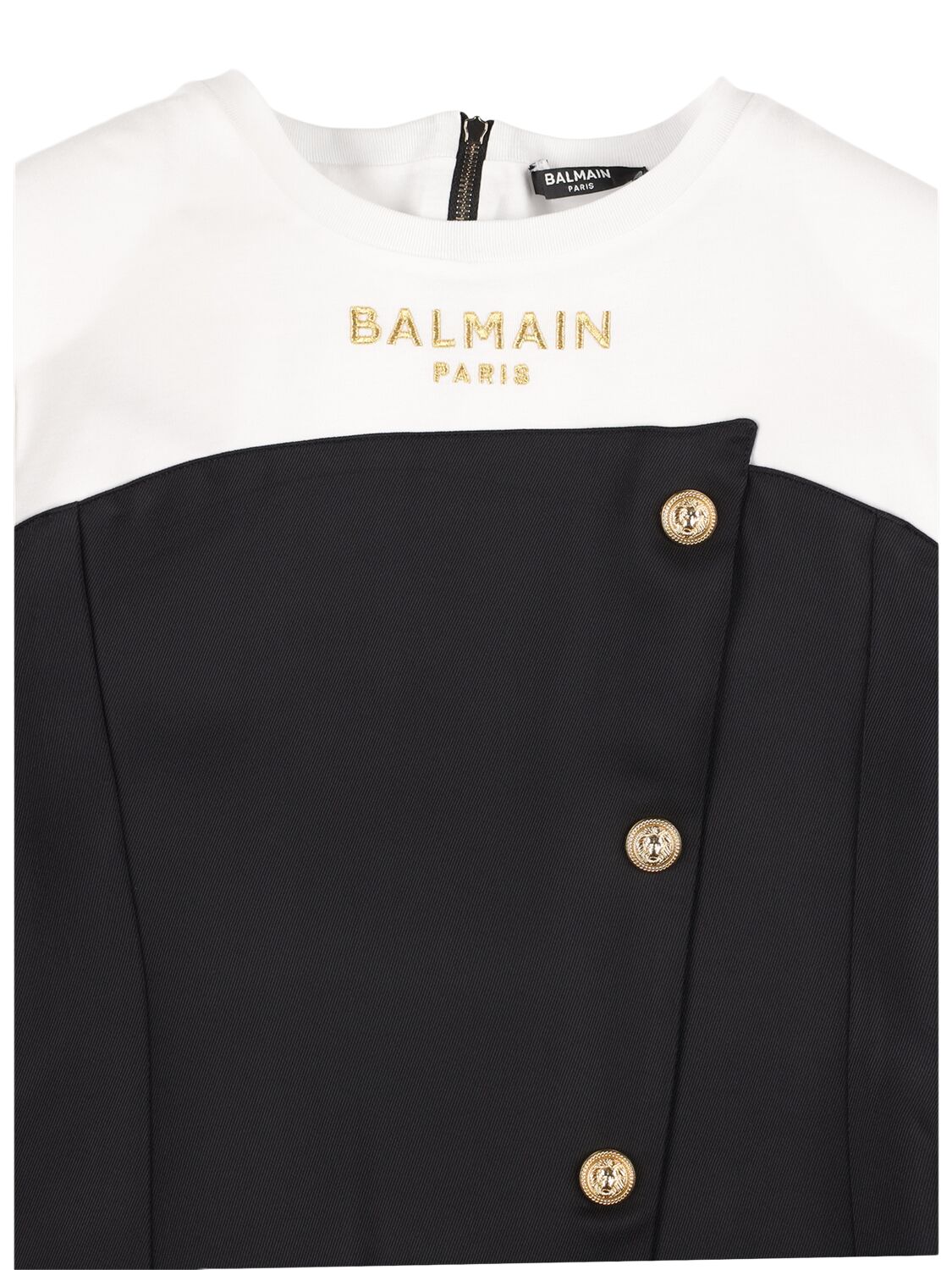 Shop Balmain Viscose Gabardine & Cotton Jersey Dress In Black