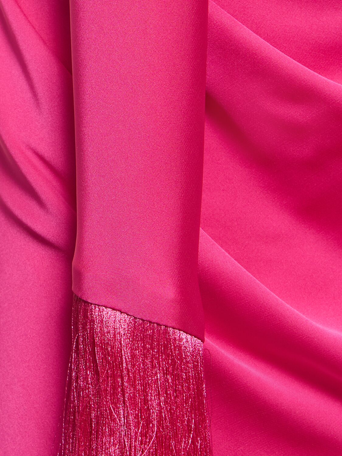 Shop Patbo Fringed Asymmetric One Sleeve Midi Dress In Fuchsia