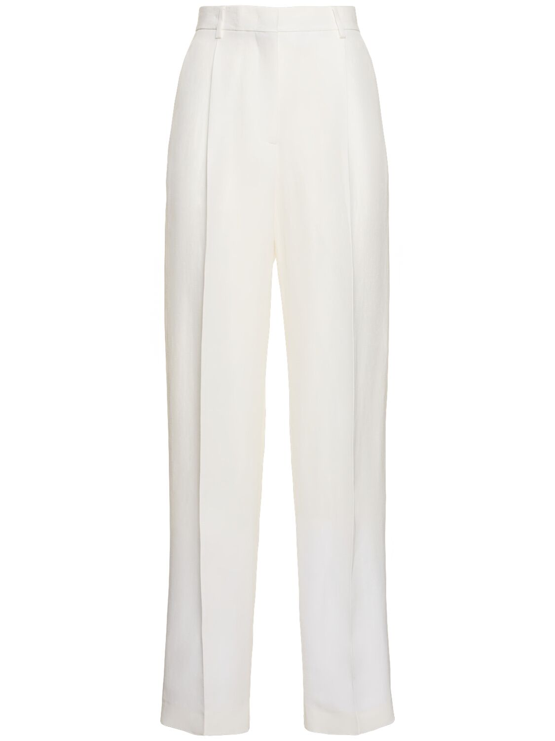 Msgm Envers Satin High Rise Straight Pants In Off White