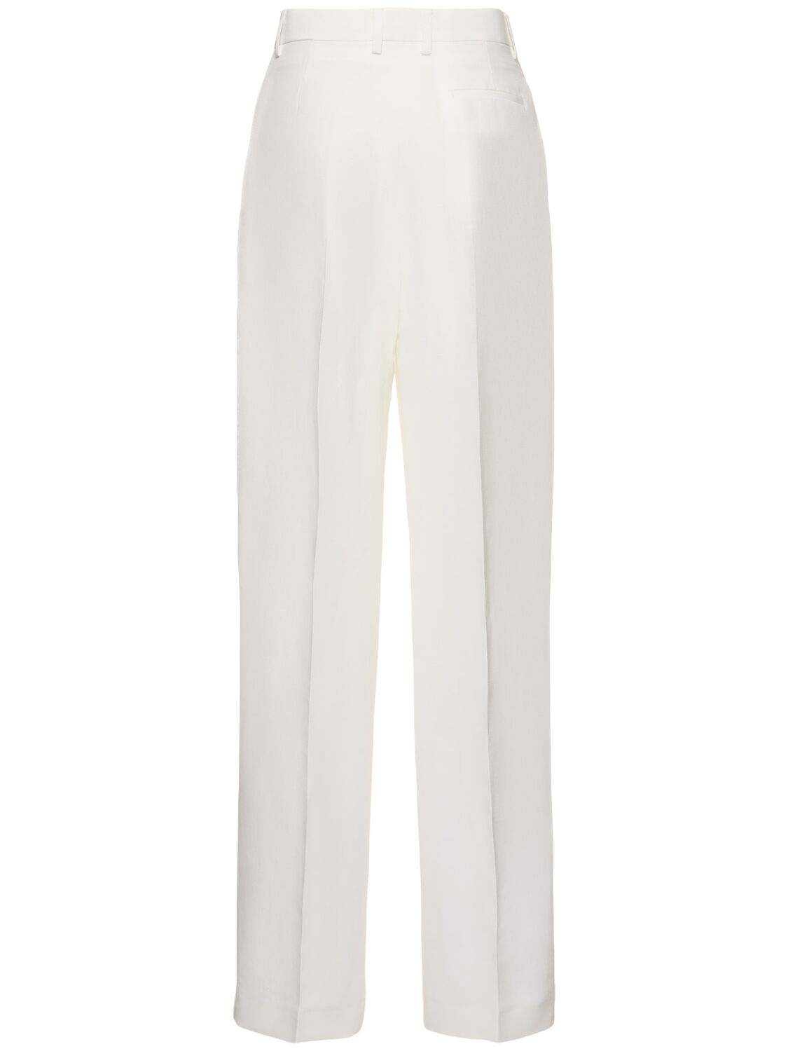 Shop Msgm Envers Satin High Rise Straight Pants In Off White