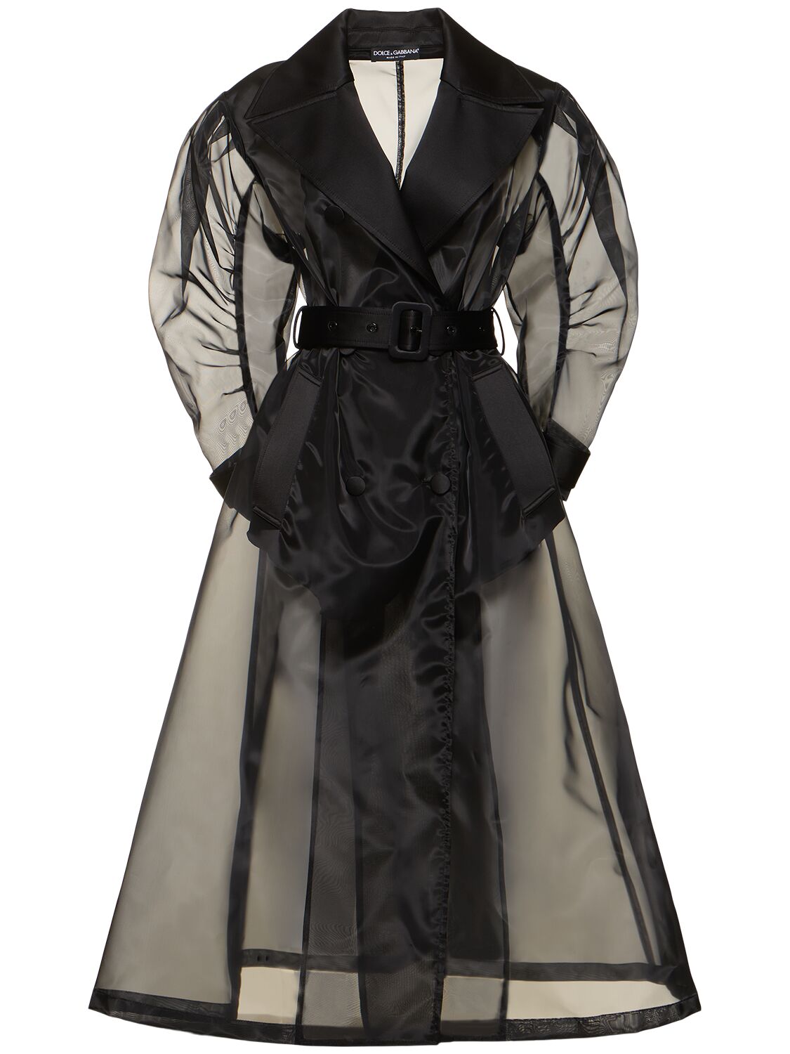 Shop Dolce & Gabbana Long Belted Organza Coat In 黑色