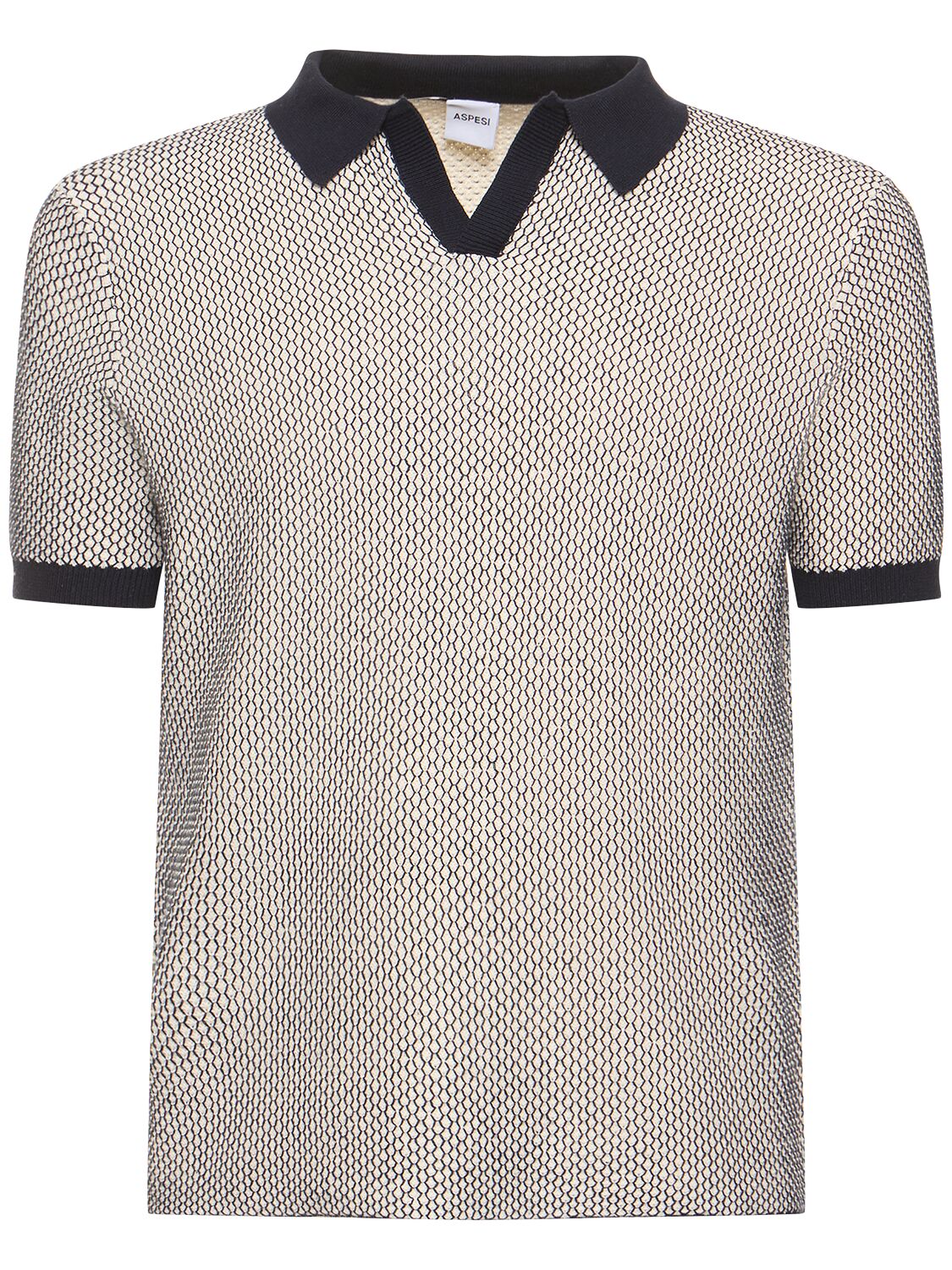 Aspesi Honeycomb-knit Polo Shirt In 海军蓝