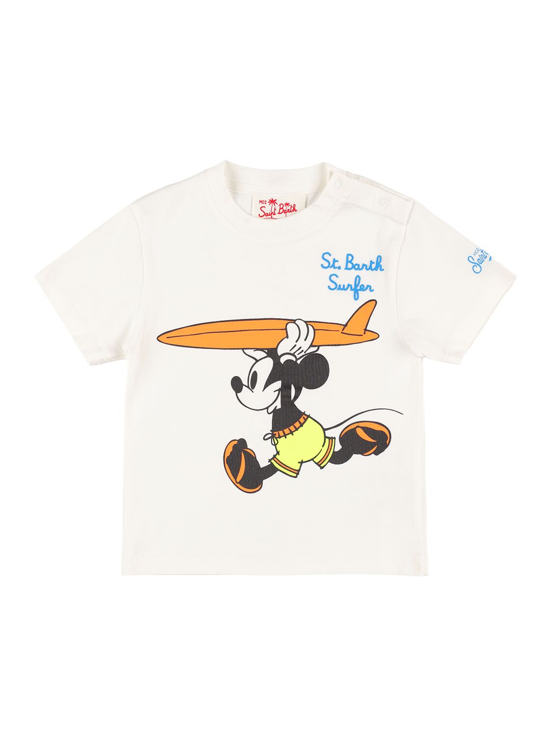 Mc2 Saint Barth Kids' Mickey Mouse Print Cotton Jersey T-shirt In White