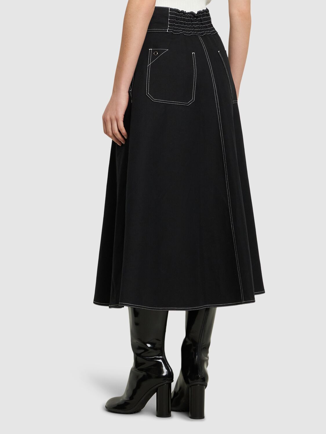 Shop Max Mara Yamato Cotton & Linen Canvas Midi Skirt In Black