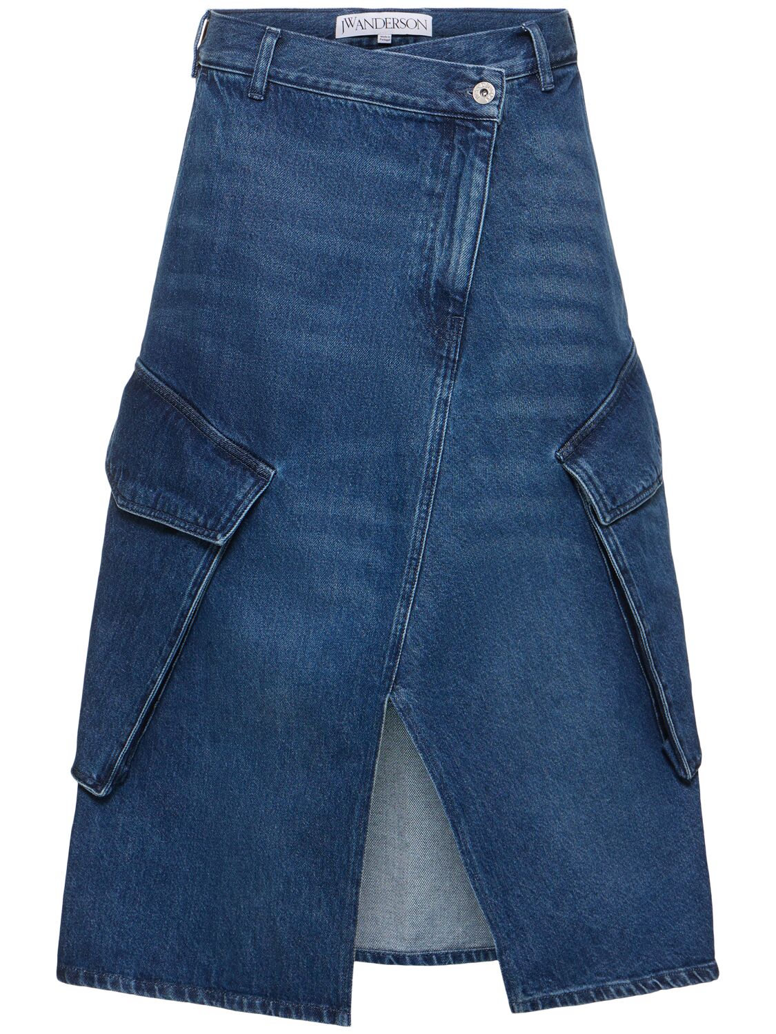 Denim Cargo Pocket Midi Skirt