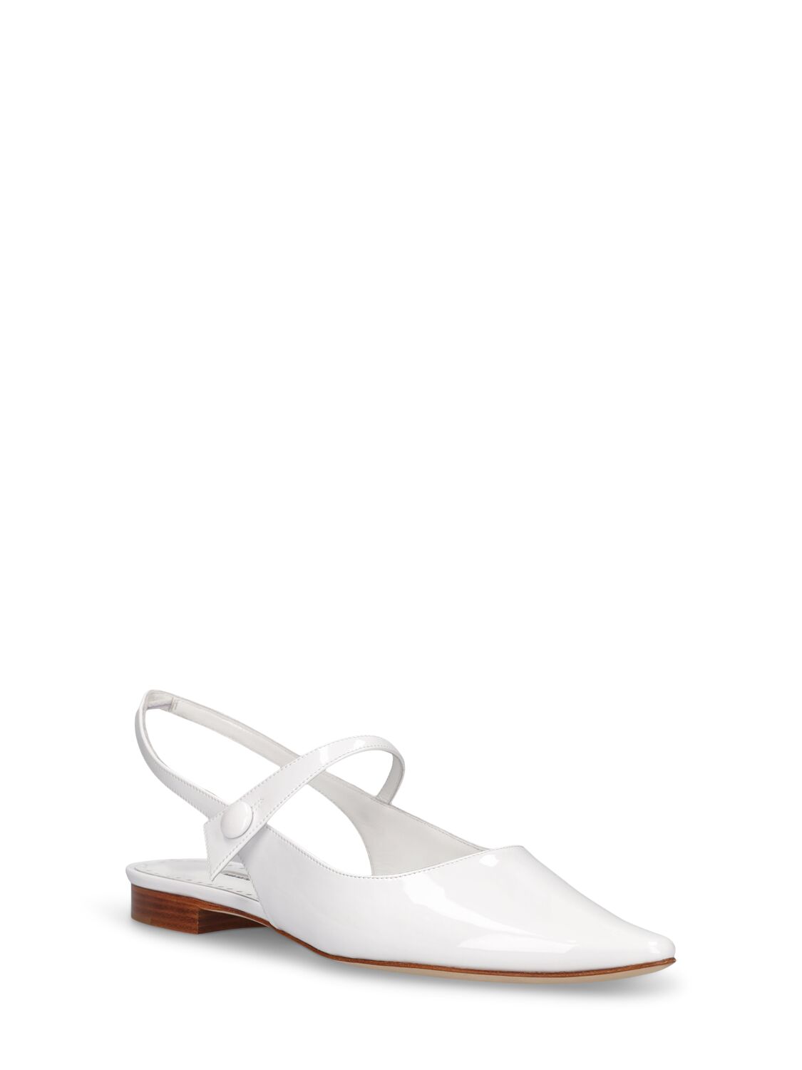 Shop Manolo Blahnik 10mm Didionflat Patent Leather Flats In White