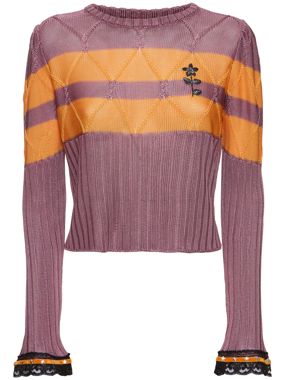 Cormio Olaf Long Sleeve Viscose Sweater W/ Lace In 紫色,橙色