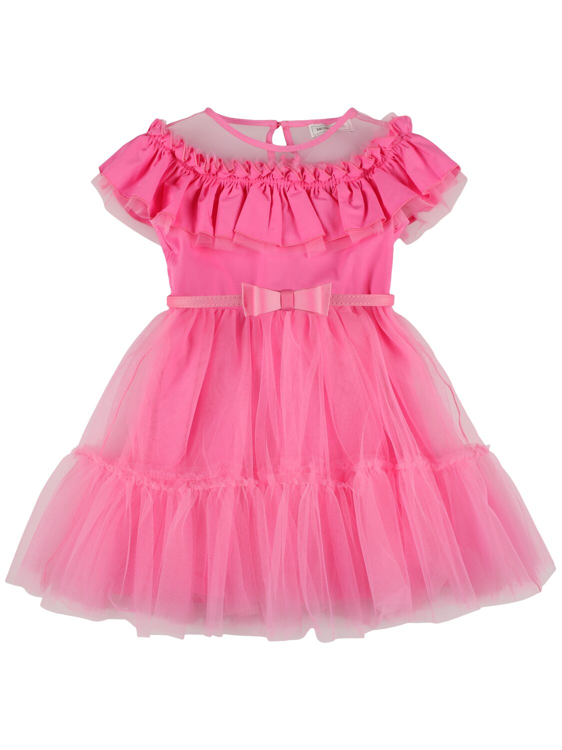 Monnalisa Kids' Embroidered Satin & Tulle Dress In Pink