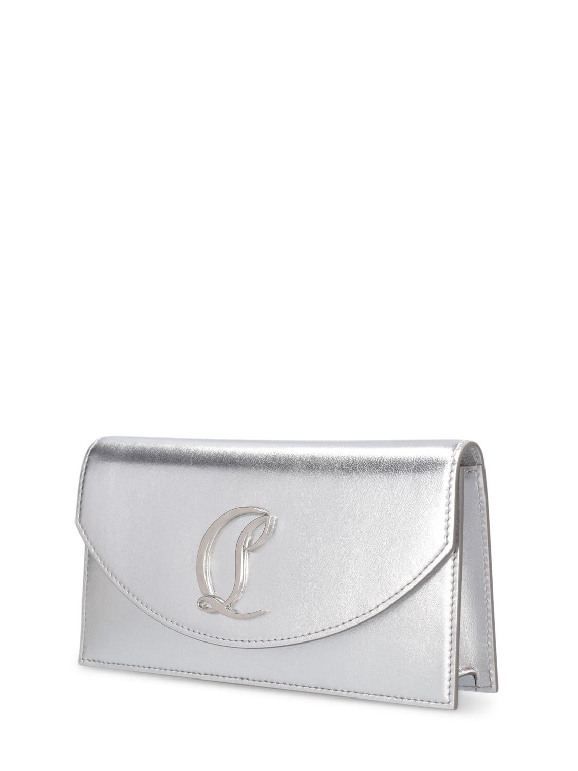 Shop Christian Louboutin Loubi54 Laminated Leather Clutch In Silver