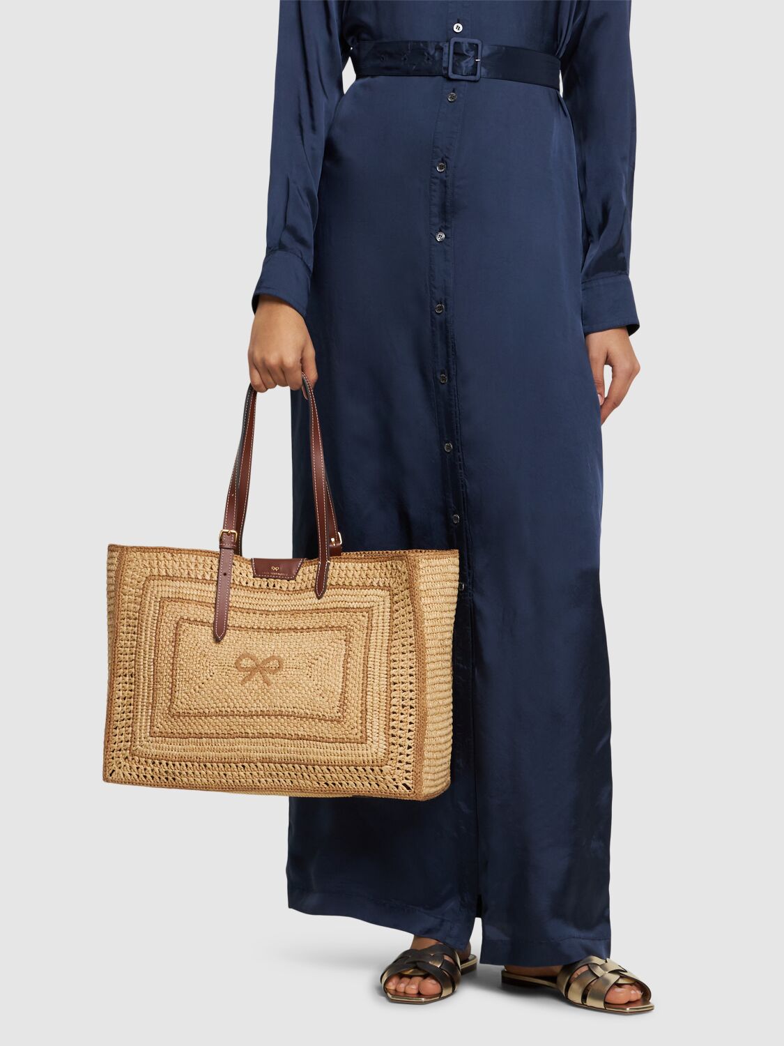 Bow Raffia Tote Bag