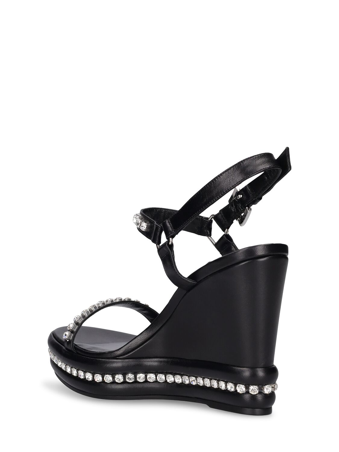 Shop Christian Louboutin 110mm Pyrastrass Leather Wedges In Black