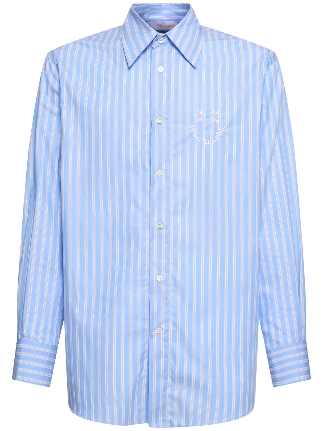 Shop Bluemarble Smiley Striped Cotton Poplin Shirt In Blue