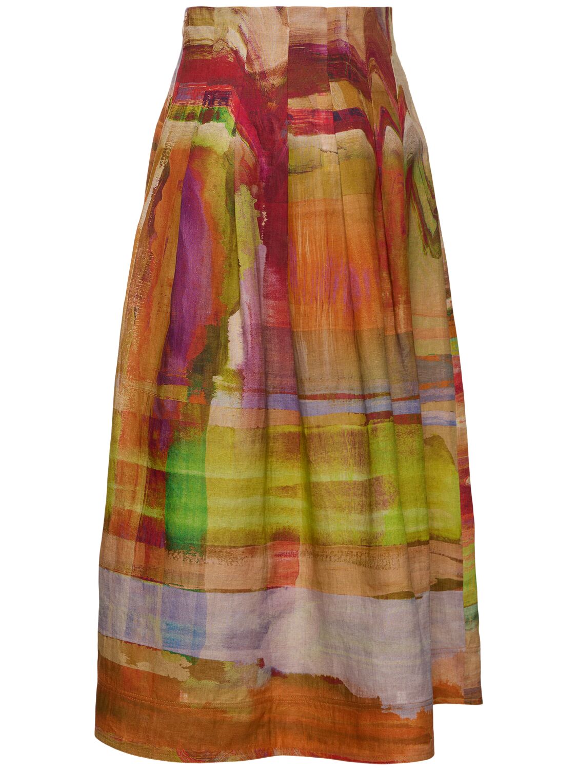 Shop Ulla Johnson Alessandra Printed Linen Long Skirt In 多色,绿色