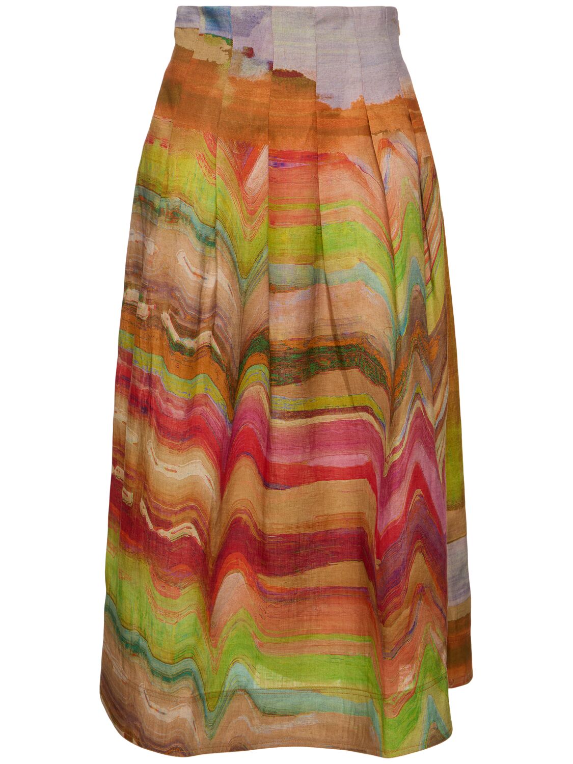 Shop Ulla Johnson Alessandra Printed Linen Long Skirt In 多色,绿色