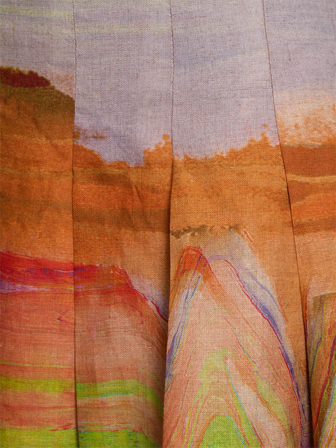 Ulla Johnson Alessandra Multicolor Linen-blend Pleated Midi Skirt In 多色,绿色