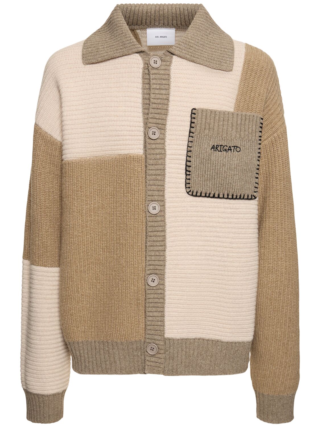 Axel Arigato Franco Patchwork Wool Blend Sweater In 米黄色,棕色