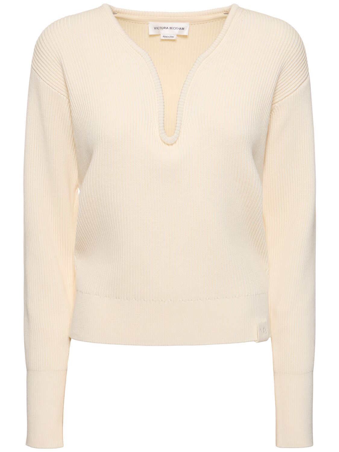 Victoria Beckham V Neck Cotton & Silk Knit Sweater In 白色