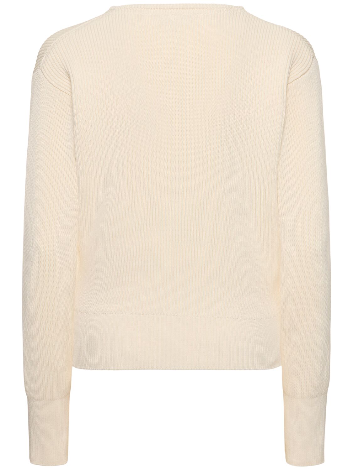 Shop Victoria Beckham V Neck Cotton & Silk Knit Sweater In 白色