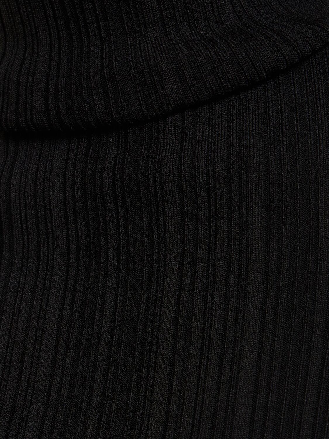 Shop Mugler Plissé Rib Knit Turtleneck Midi Dress In 黑色