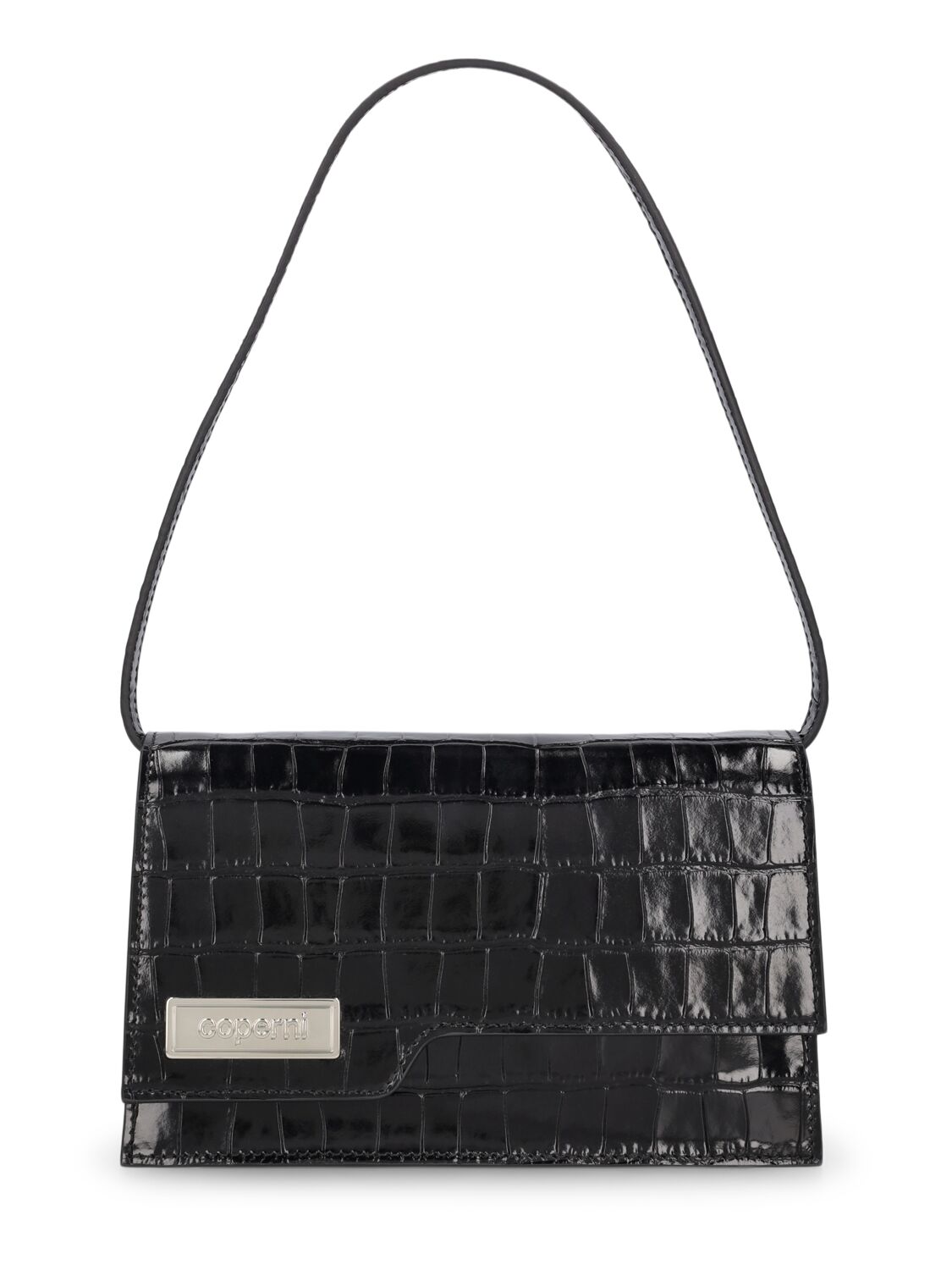 Coperni Folder Mini Patent Croc-embossed Shoulder Bag In Black