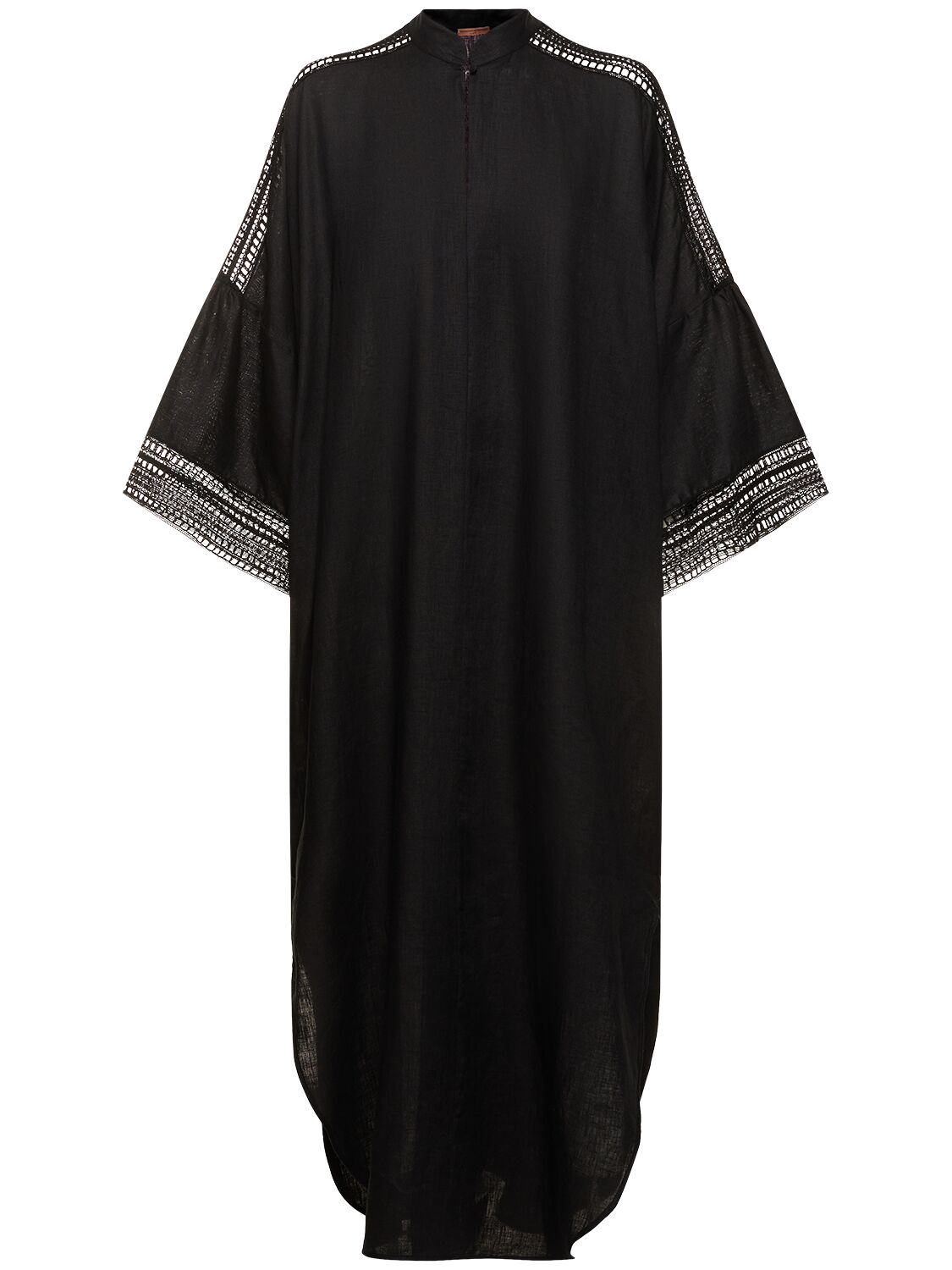 Ermanno Scervino Linen Long Sleeve Caftan Dress In 黑色