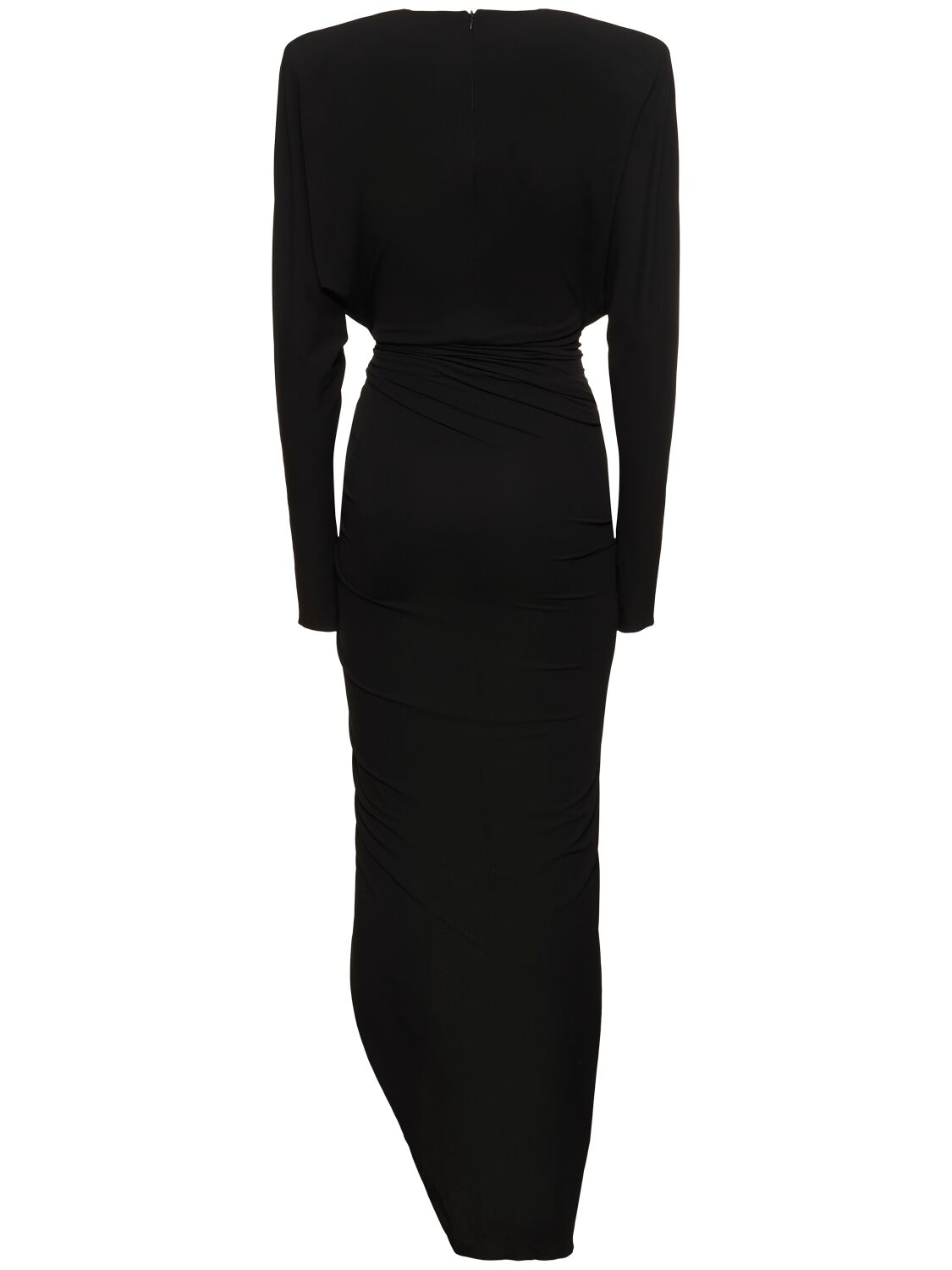 Shop Alexandre Vauthier Draped Jersey L/s Midi Wrap Dress In 黑色
