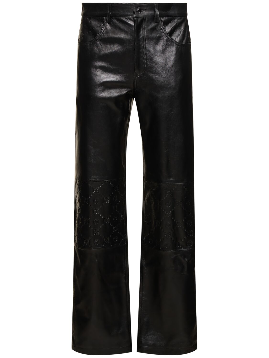 Marine Serre Embossed Leather Wide Trousers In 黑色