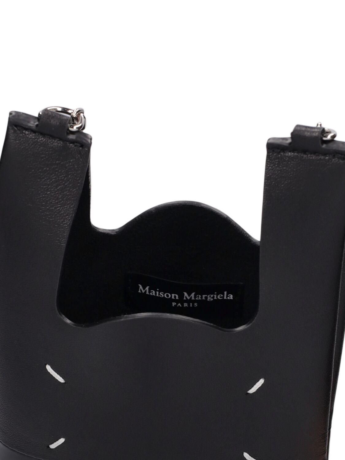 Shop Maison Margiela Leather Chain Phone Holder In Black