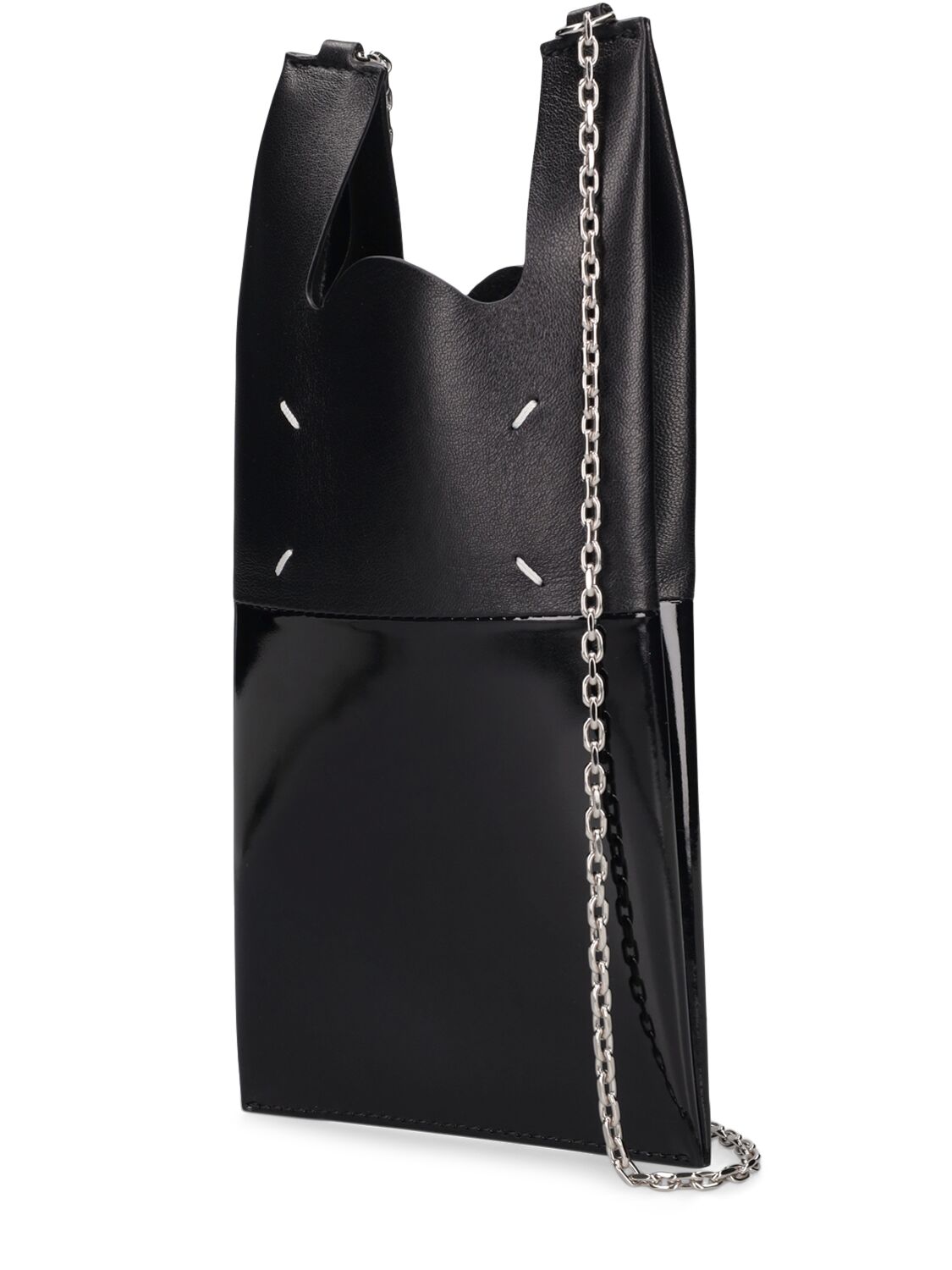 Shop Maison Margiela Leather Chain Phone Holder In Black