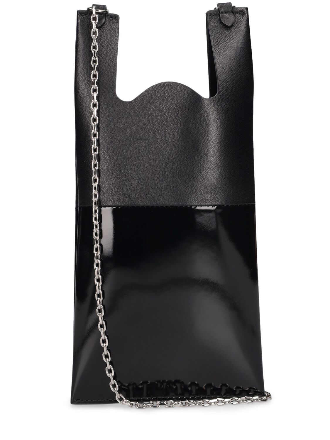 Shop Maison Margiela Leather Chain Phone Holder In Black